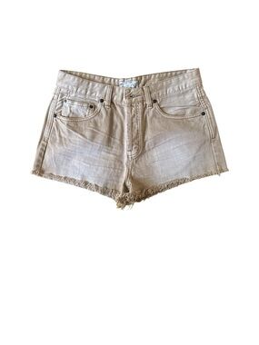 Free People Beige Frayed Hem Denim Shorts